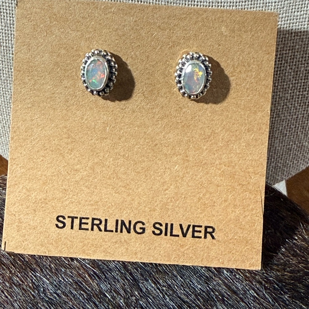 Sterling Silver Genuine Ethiopian Opal Stud Earrings, NEW